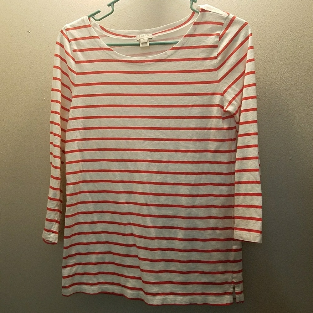 J Crew Red Striped Long Sleeved Tee